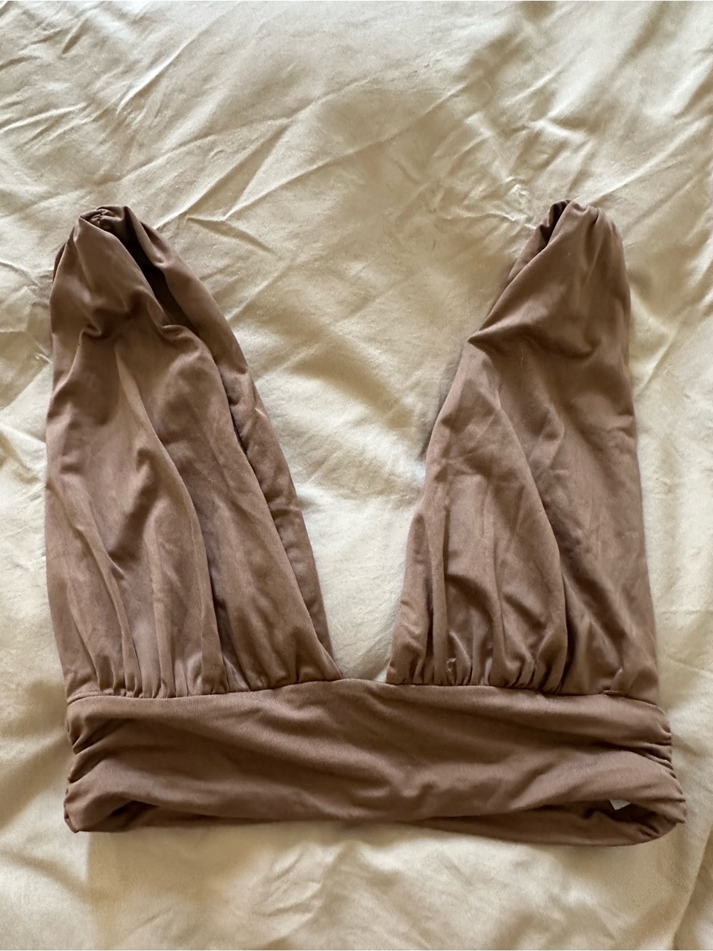 Princess Polly Taupe V Neck Wrap-Style Bralette crop Top